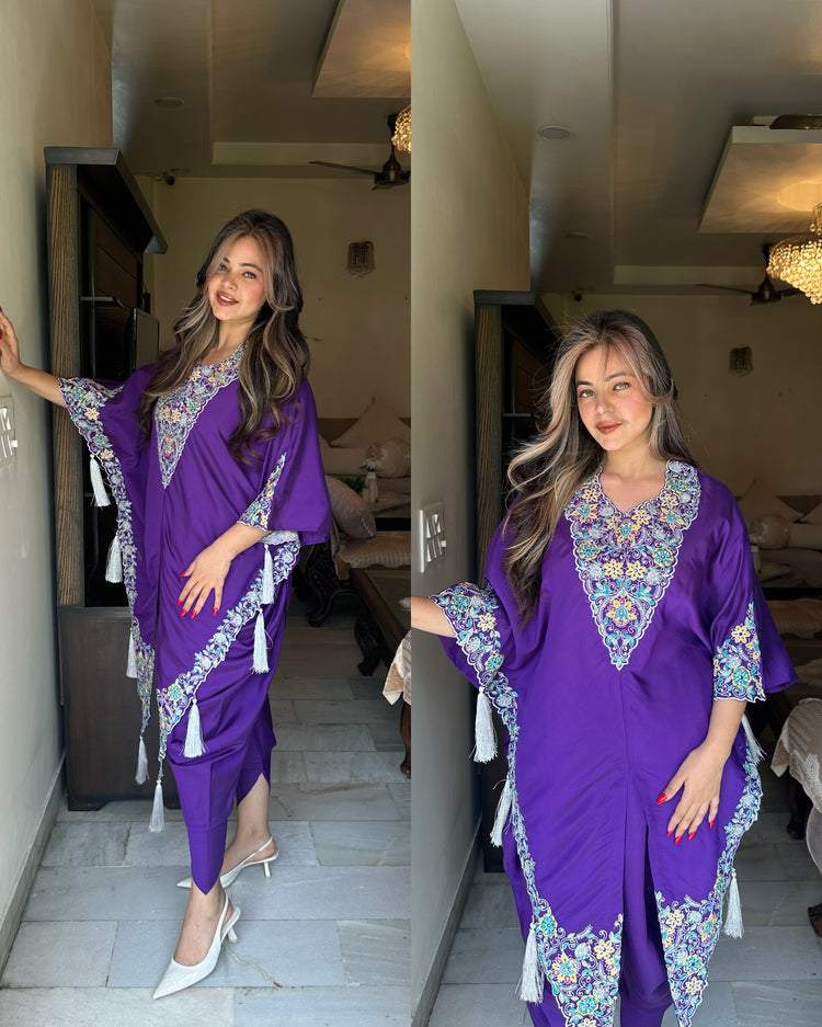 Purple embroidered kaftaan dhoti