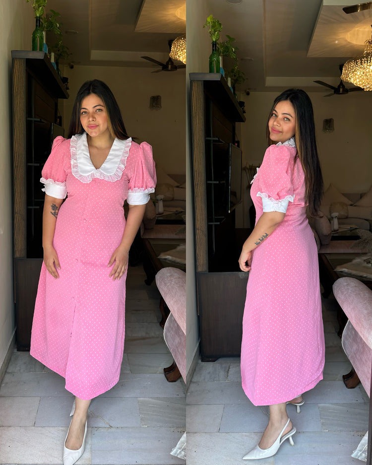 Baby pink frill collar maxi dress