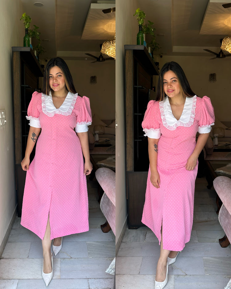 Baby pink frill collar maxi dress