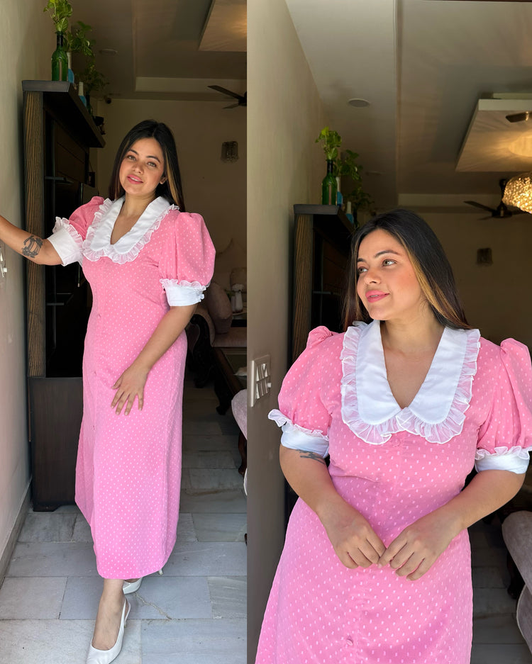 Baby pink frill collar maxi dress