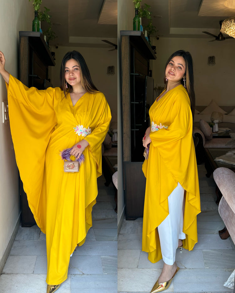 Yellow embroidered patch drape set