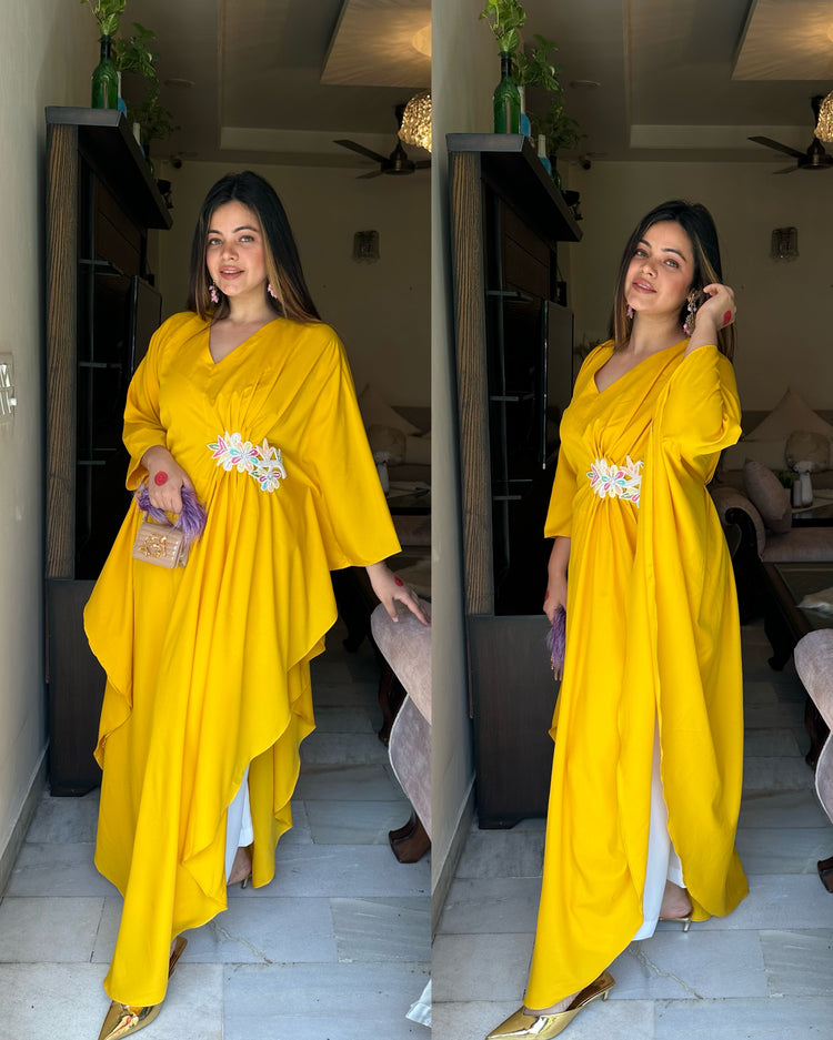 Yellow embroidered patch drape set