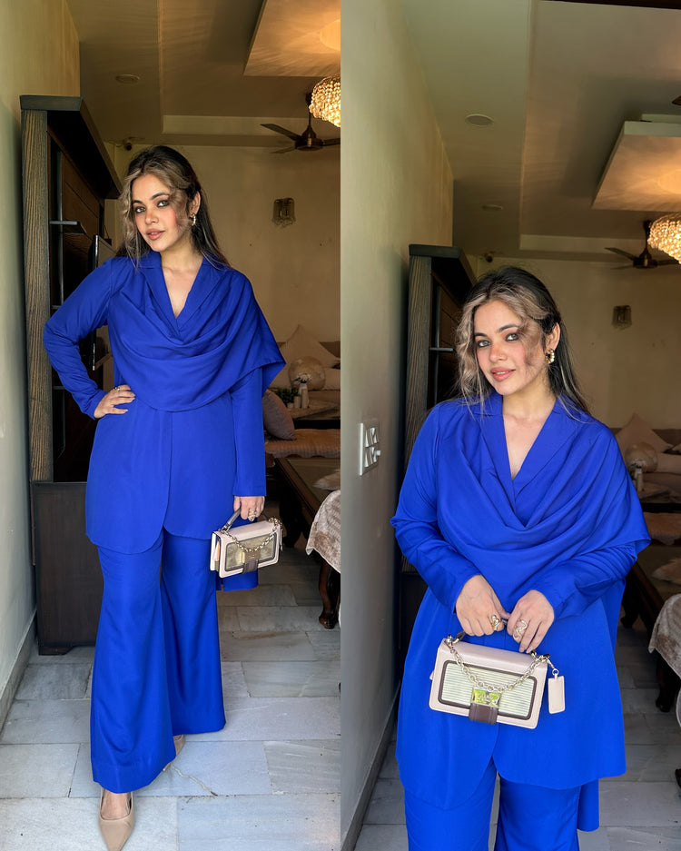 Royal blue blazer drape set