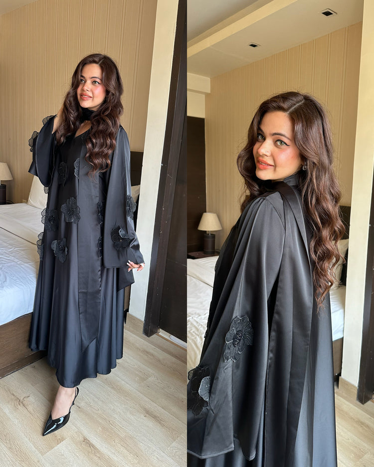 Black 3d flower embroidery gown