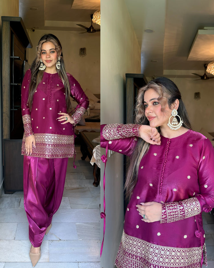 Wine purple farsi salwar embroidered suit