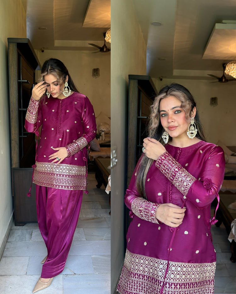 Wine purple farsi salwar embroidered suit