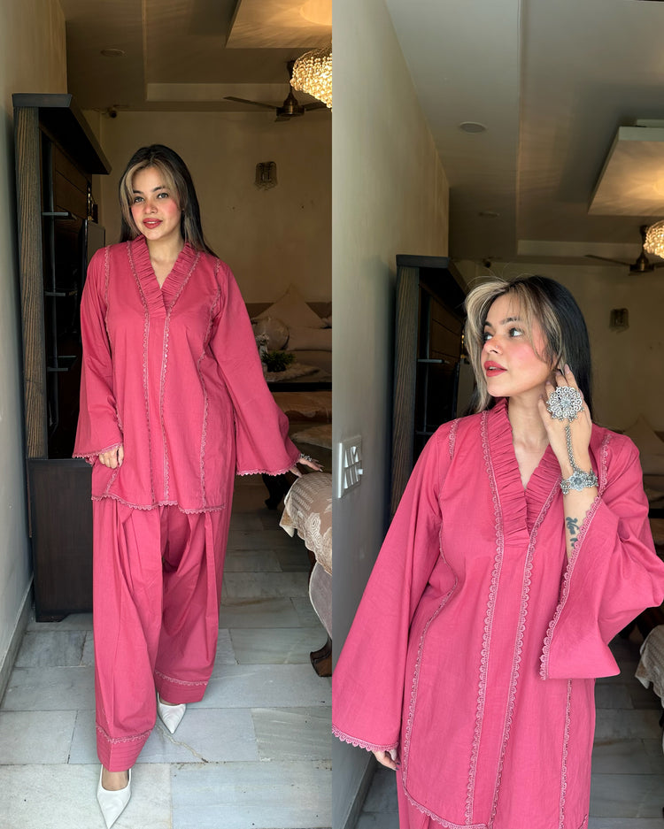 Cotton rose wine farsi salwar set