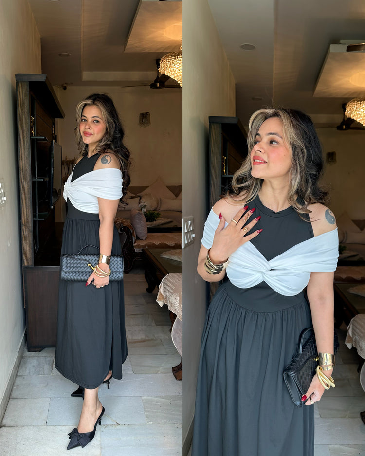 Black n white stretchable softest fabric dress