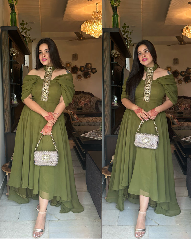 Mehendi green asymmetrical gown