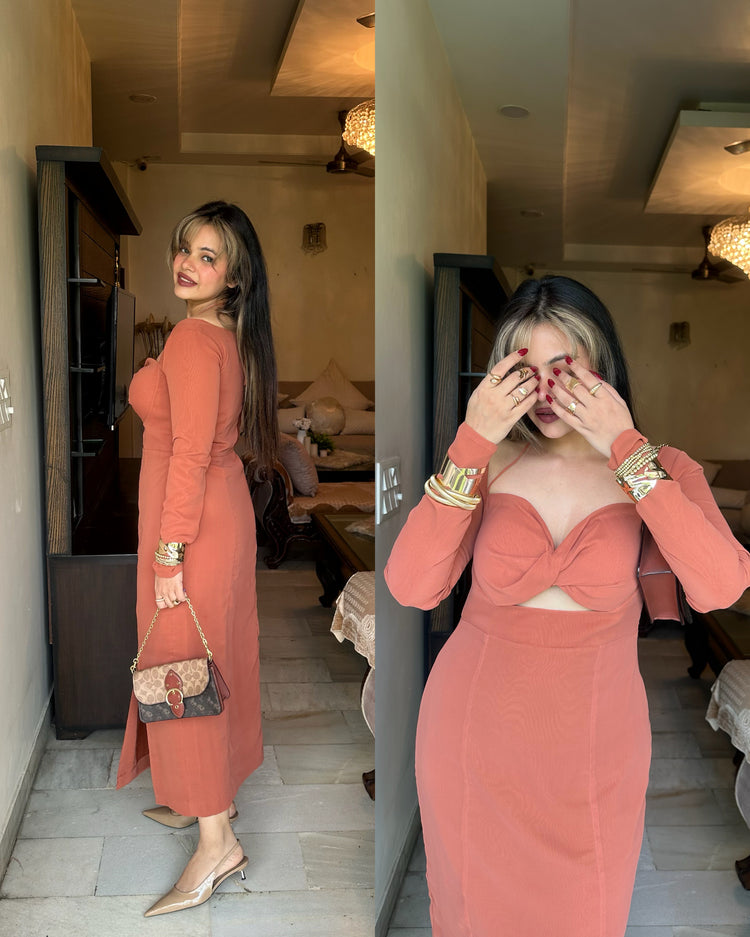 Peachy nude brown dress
