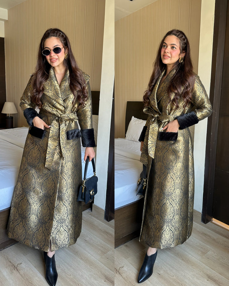 Indowestern silk furr dress