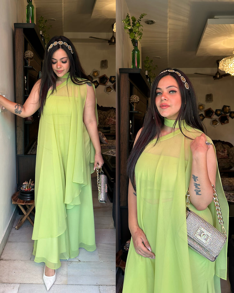 Lime green asymmetrical set