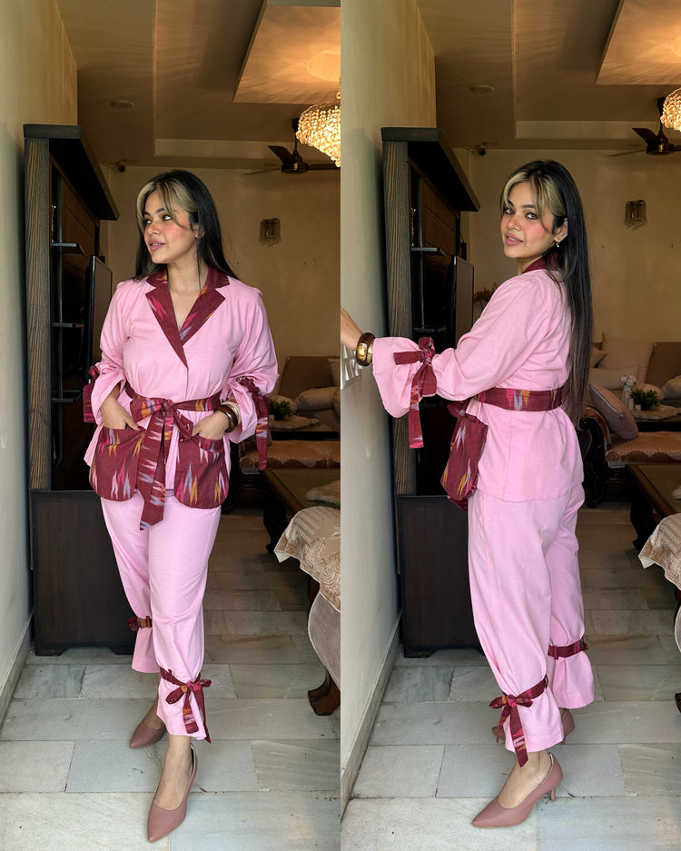 Pink wine ikkat cotton set