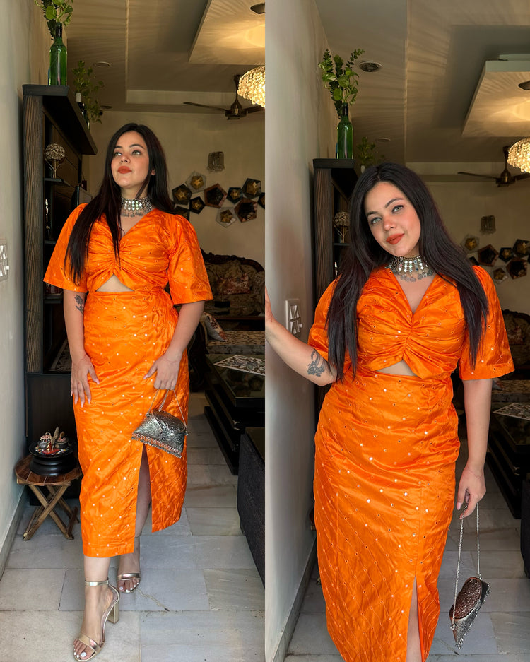 Orange mirror work dress