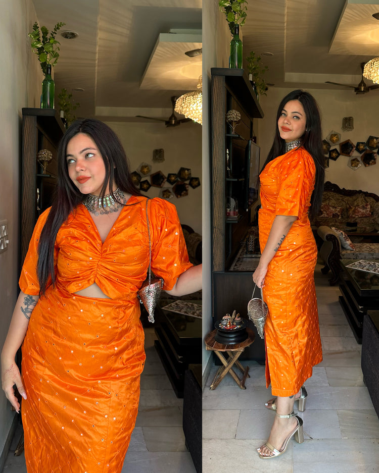 Orange mirror work dress