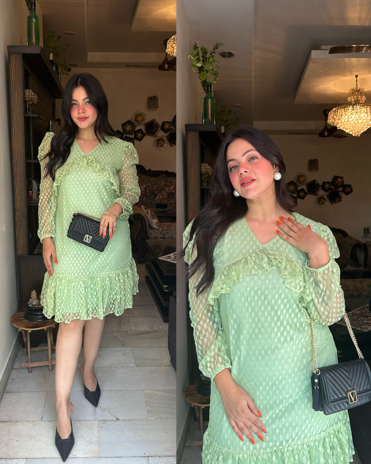 Self net green dress