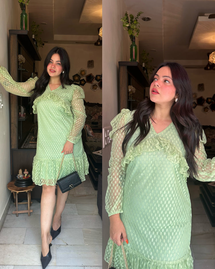 Self net green dress