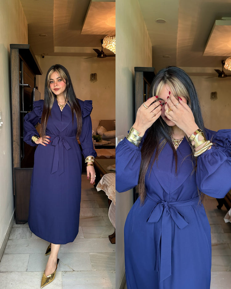 Navy blue armhole frill dress