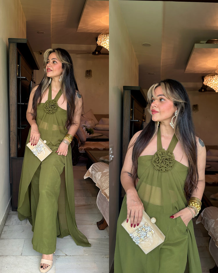 Green rose cape trouser set