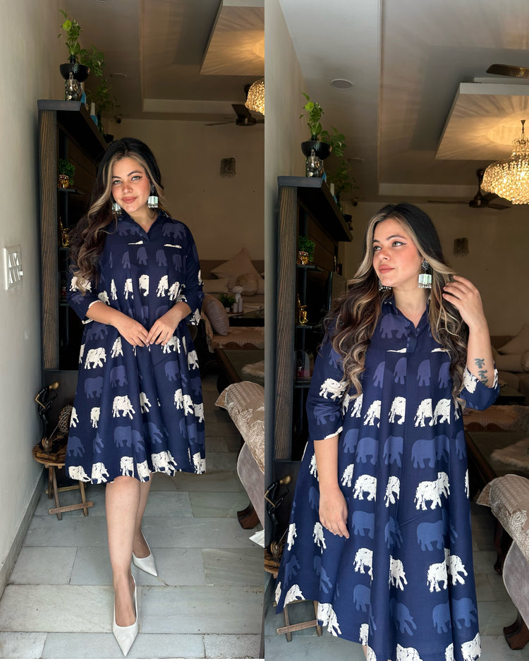 Blue elephant flary dress