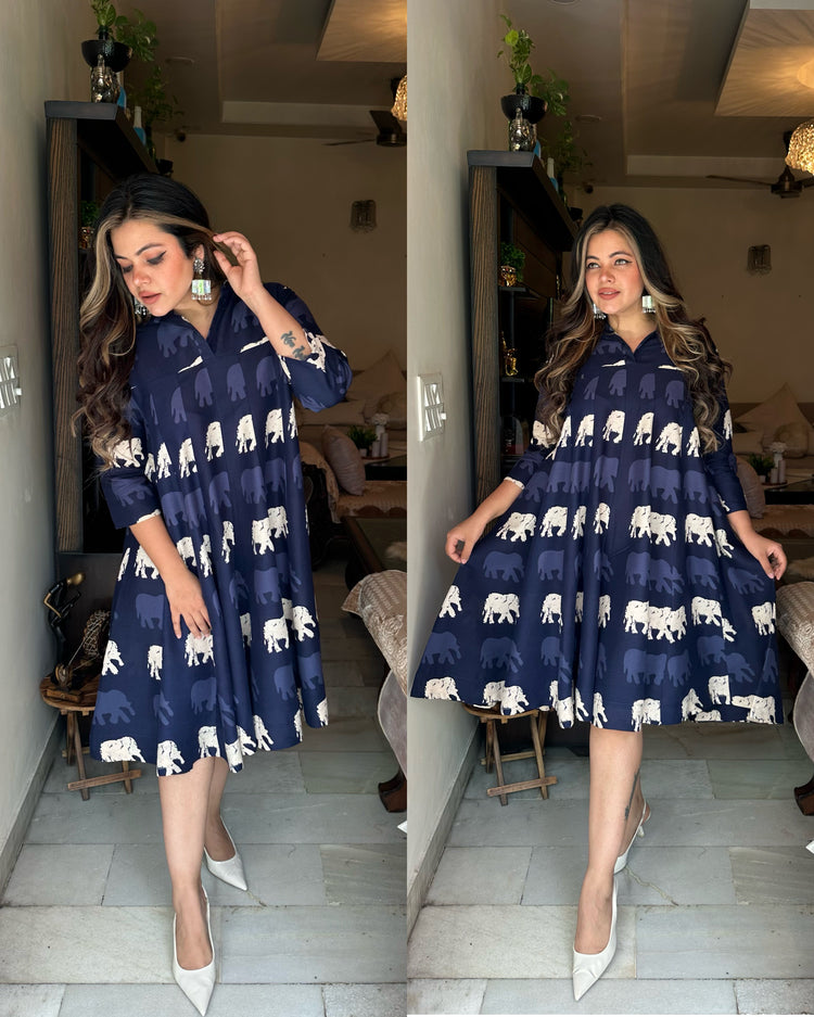 Blue elephant flary dress