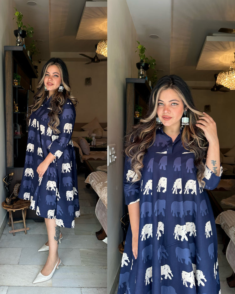 Blue elephant flary dress