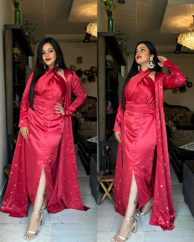 Maroonish red satin set