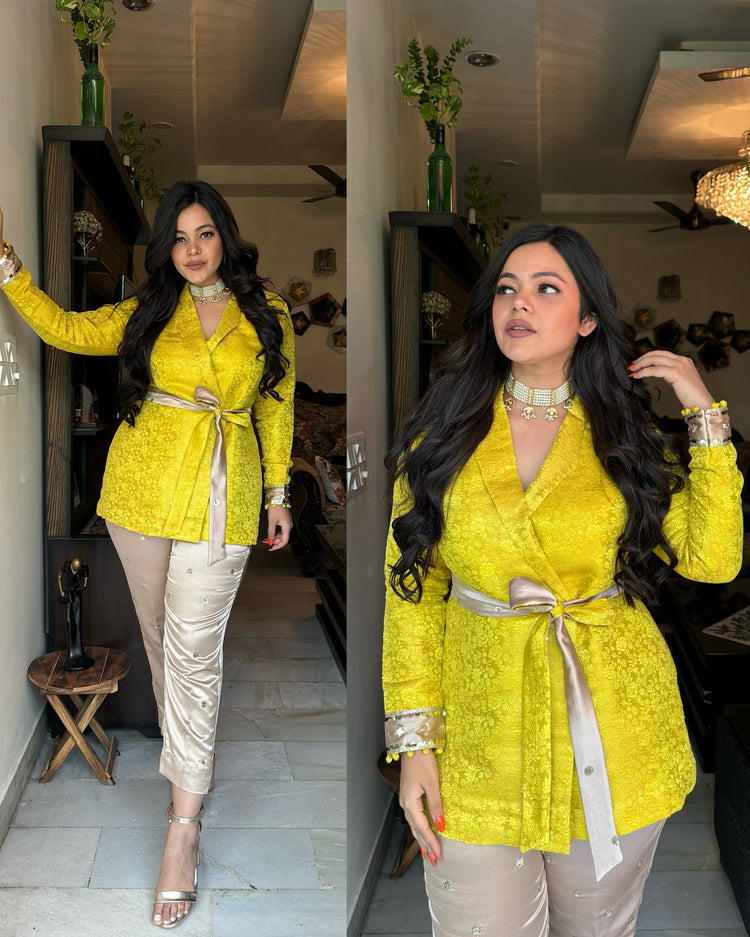 Lemon nude silk satin set