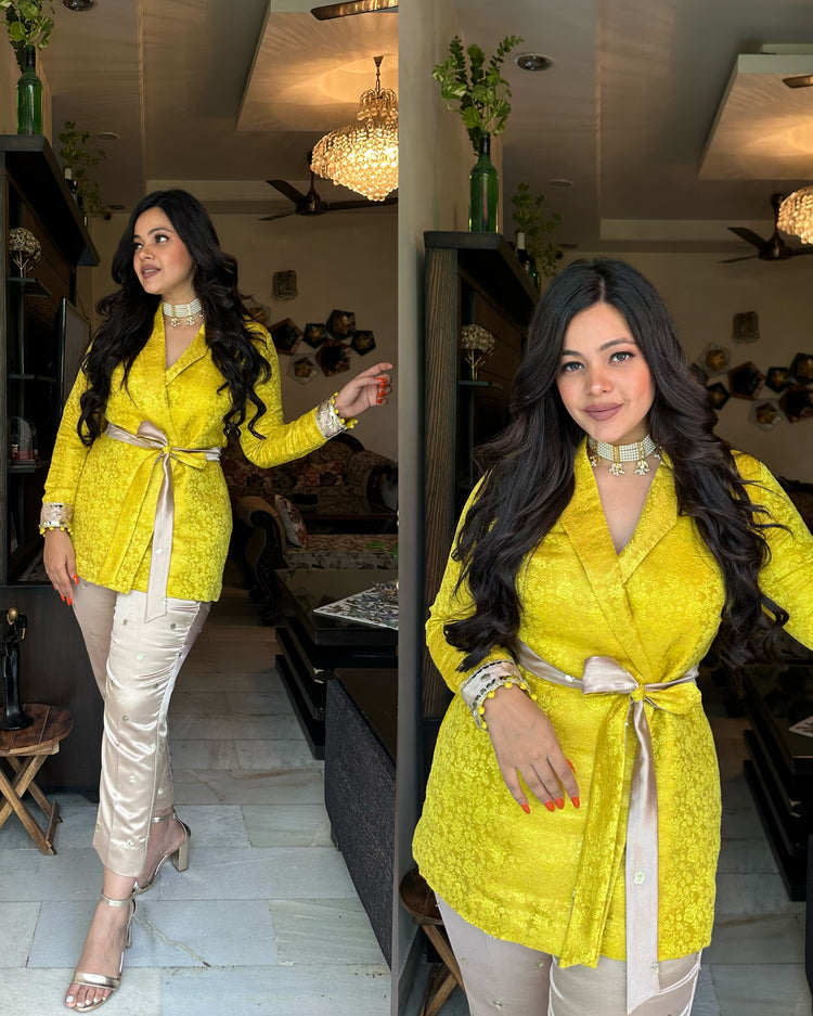 Lemon nude silk satin set