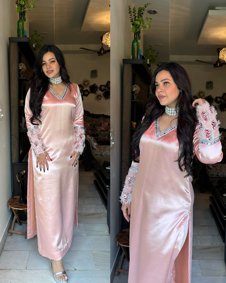 Peach satin Pakistani set