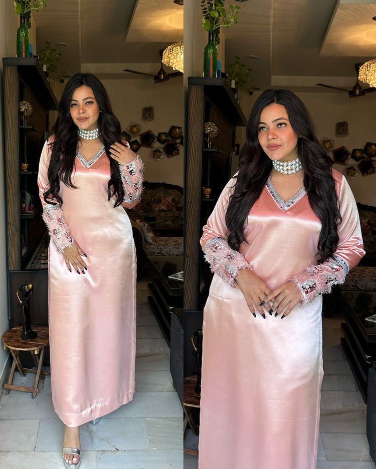 Peach satin Pakistani set