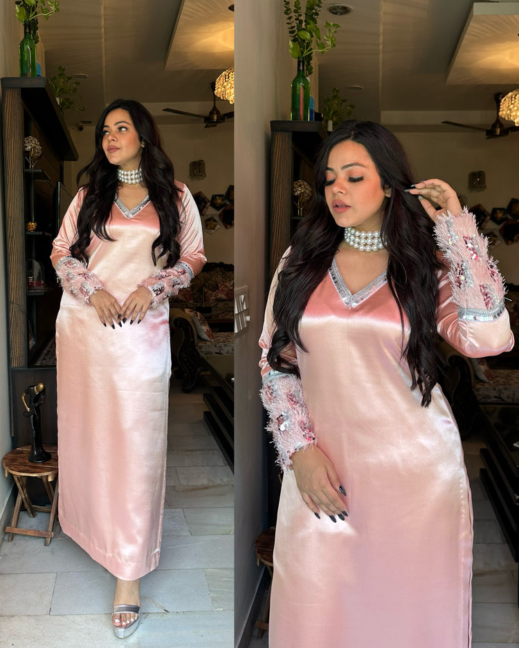 Peach satin Pakistani set