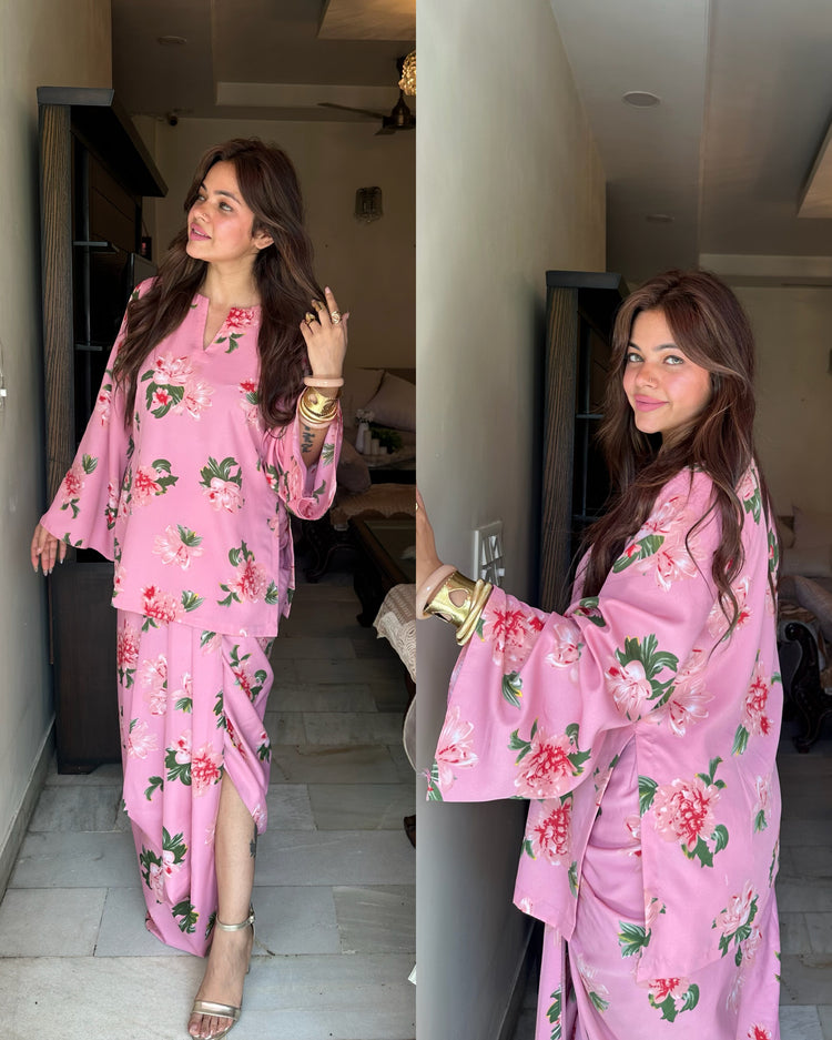 Pink floral lungi set