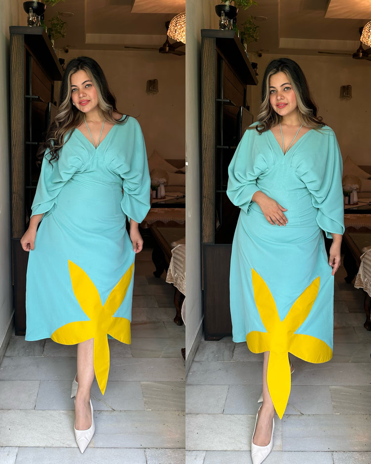 Blue yellow flower patch dress