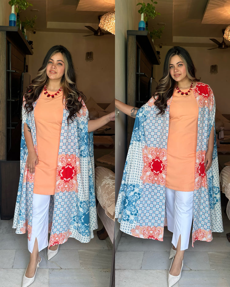 Peach blue cape set