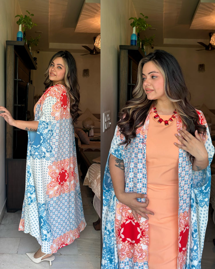 Peach blue cape set