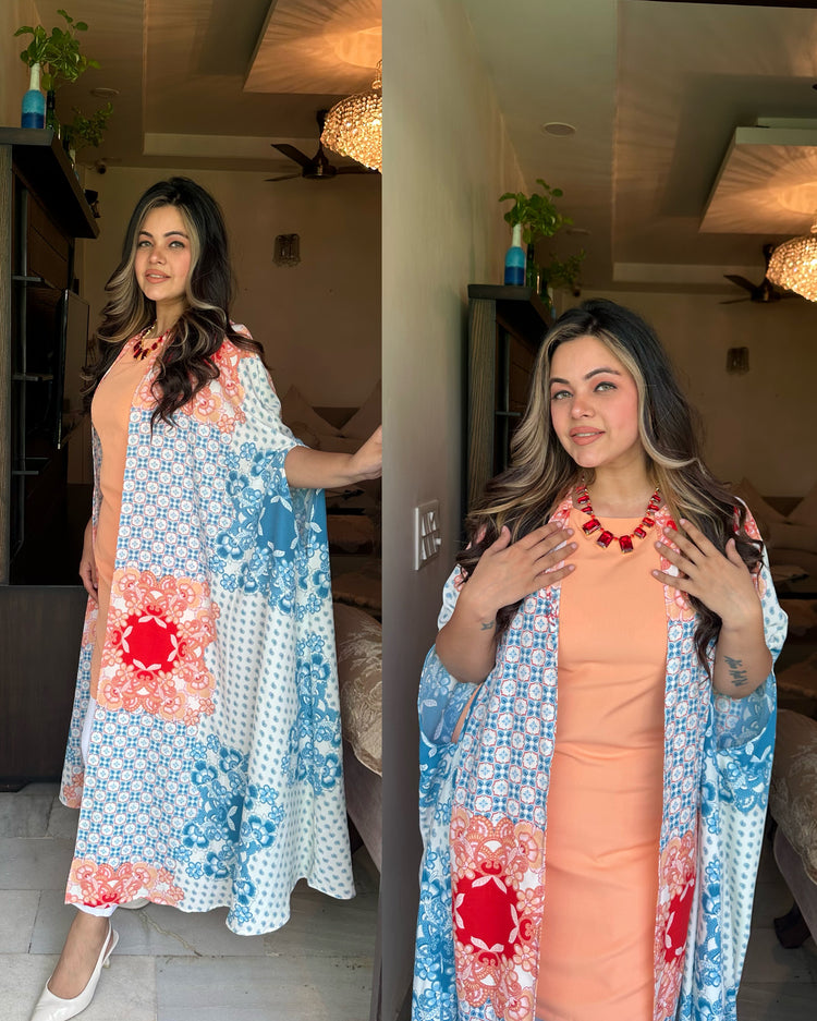 Peach blue cape set