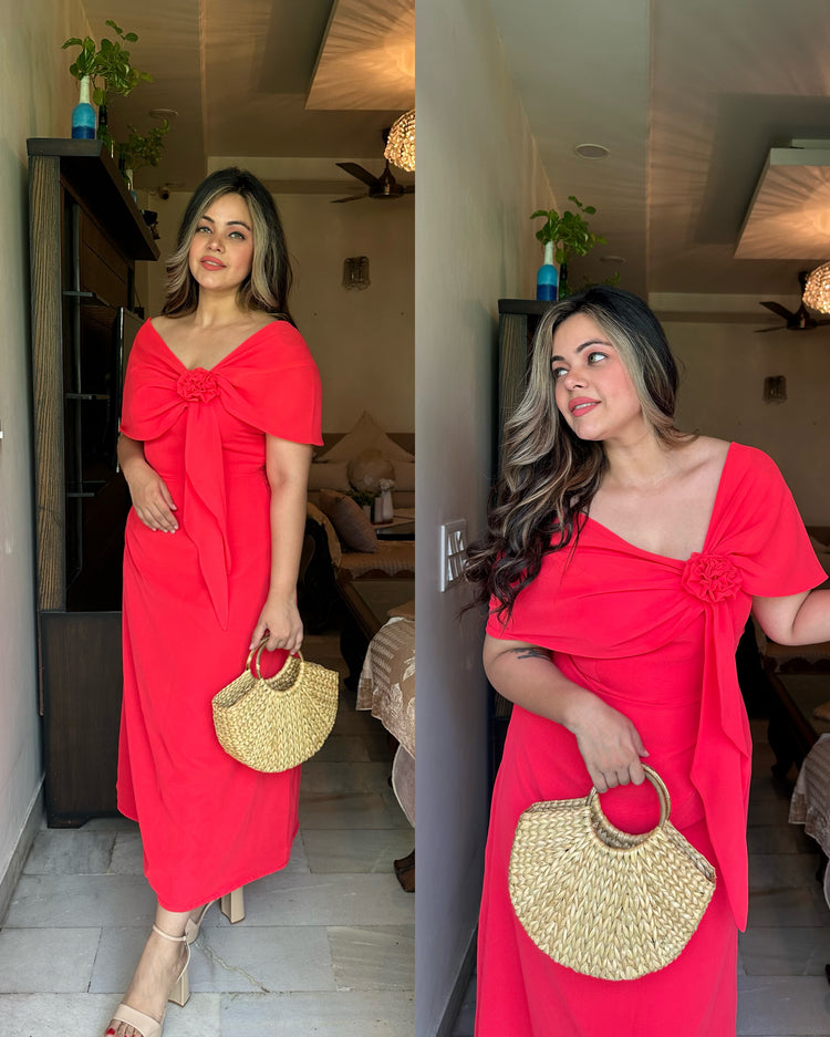 Coral drape rose dress