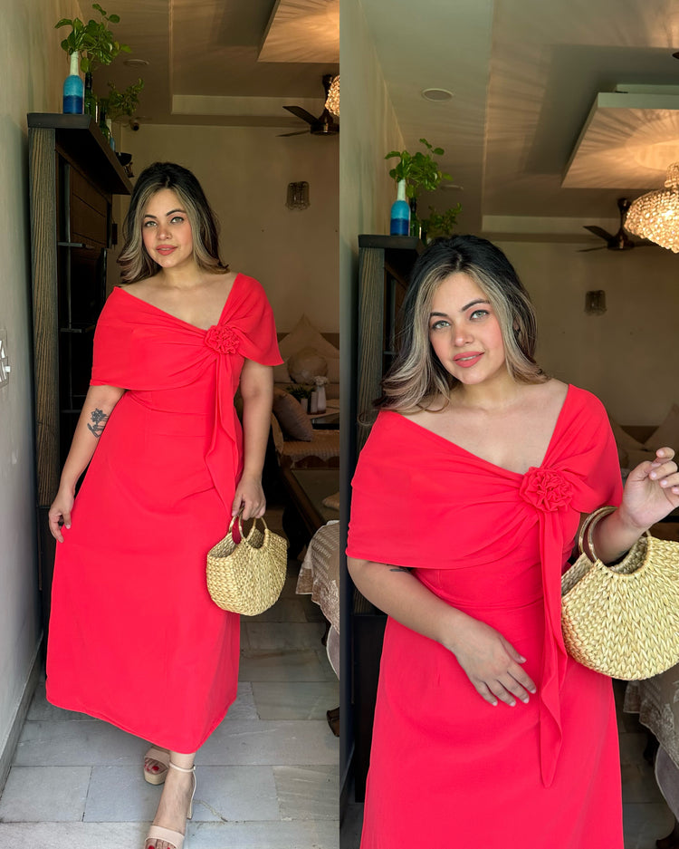 Coral drape rose dress