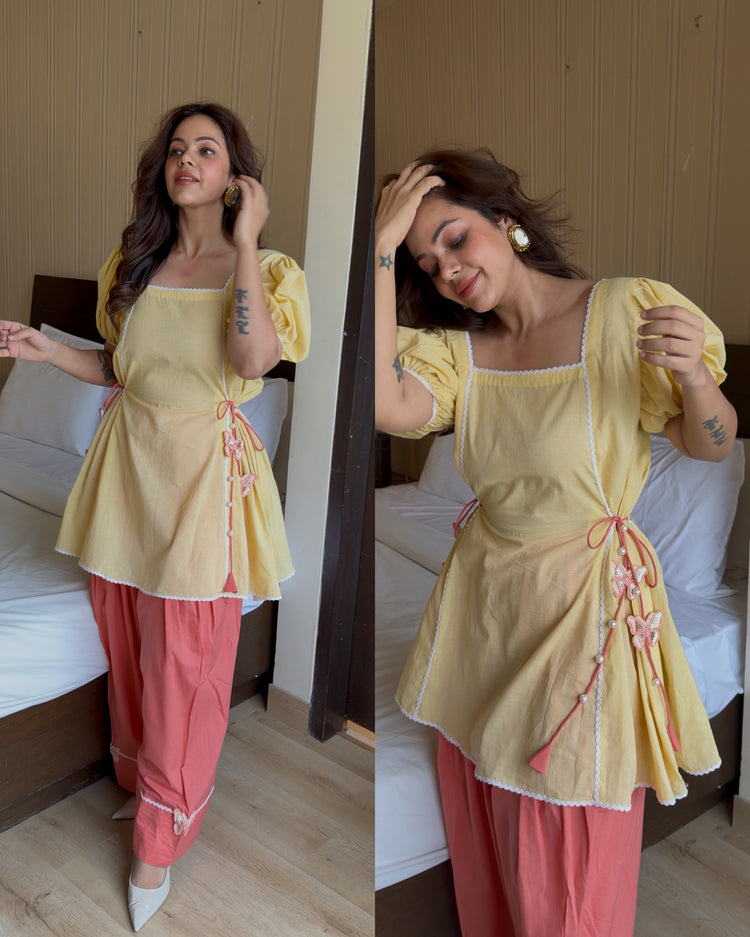 Flared kurta farsi butterflies set