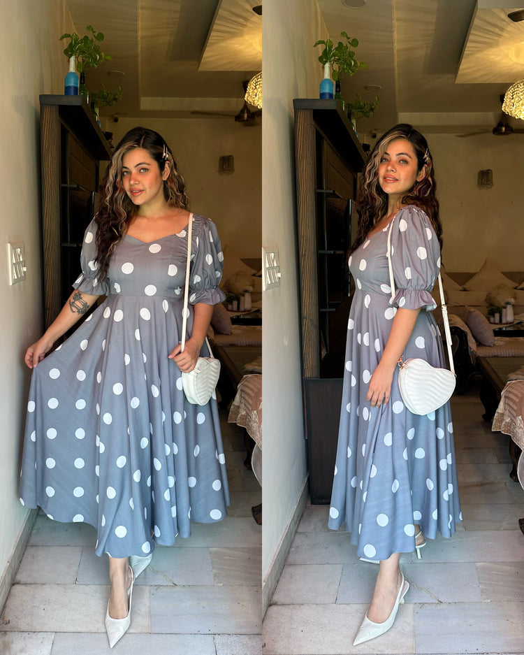 Grey polka flared dress