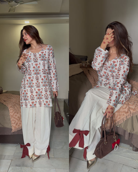 Beige printed farsi knot set