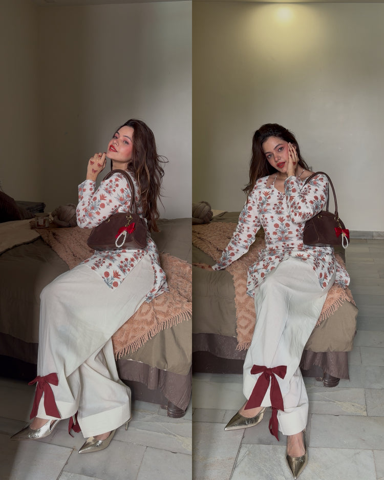 Beige printed farsi knot set