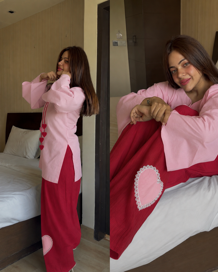 Pink red hearts farsi cotton set