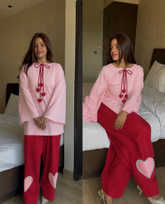 Pink red hearts farsi cotton set