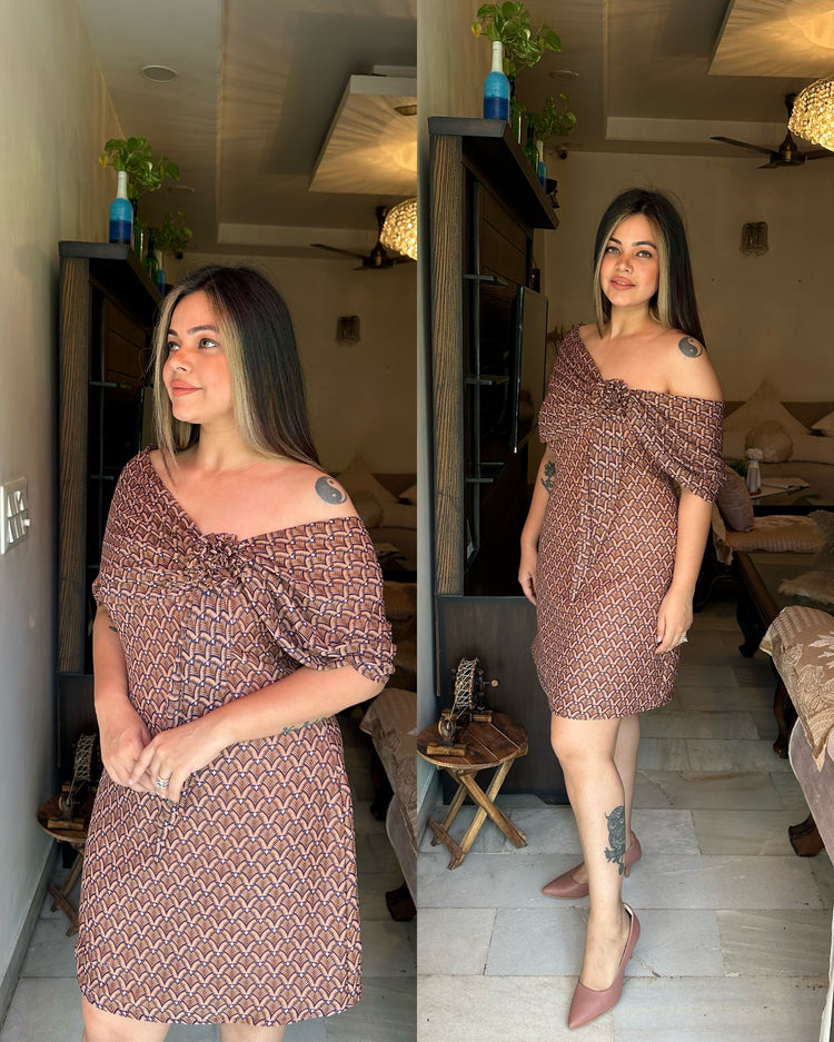 Brown printed rose dress