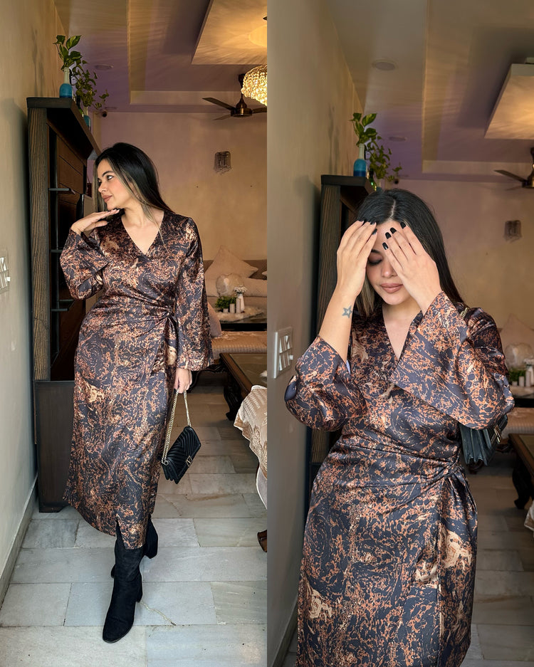 Black brown satin dress