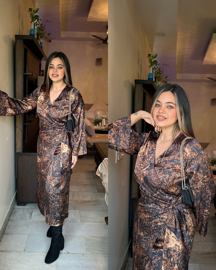 Black brown satin dress