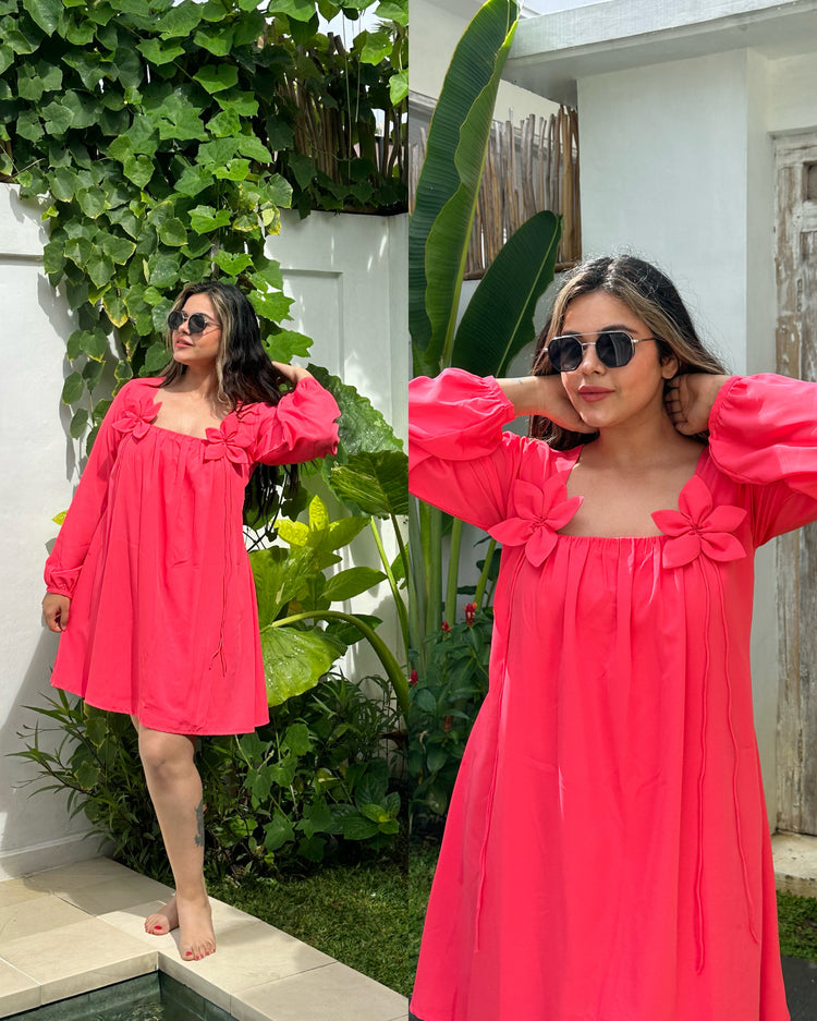 Coral 3d flower dress