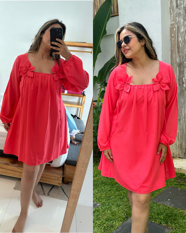 Coral 3d flower dress